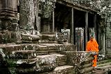 Mönch im Bayon Temple in Siem Reap, Kambodscha